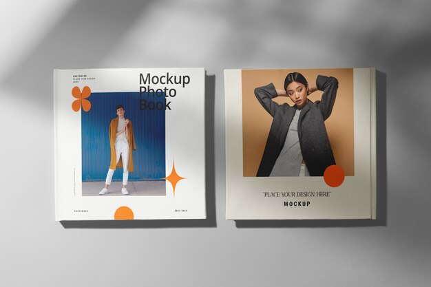 PSD top view on square book mockup