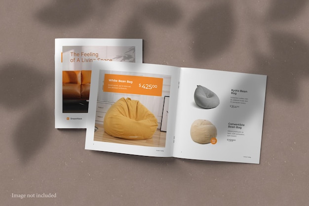 Vista dall'alto square brochure catalogo mockup con sovrapposizione di ombre