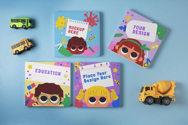 PSD top view square children books