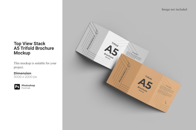 Top View Stack A5 Trifold Brochure Mockup