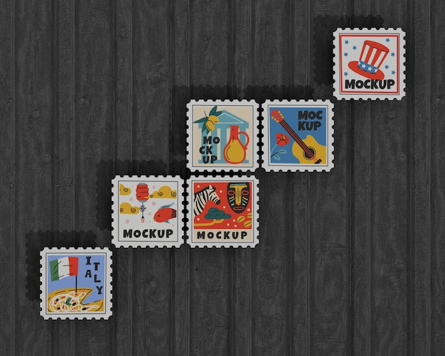 PSD top view on stamps mockup design