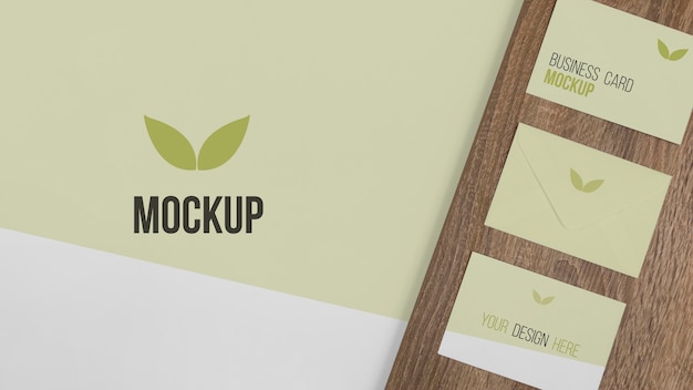 top view stationery arrangement with wood