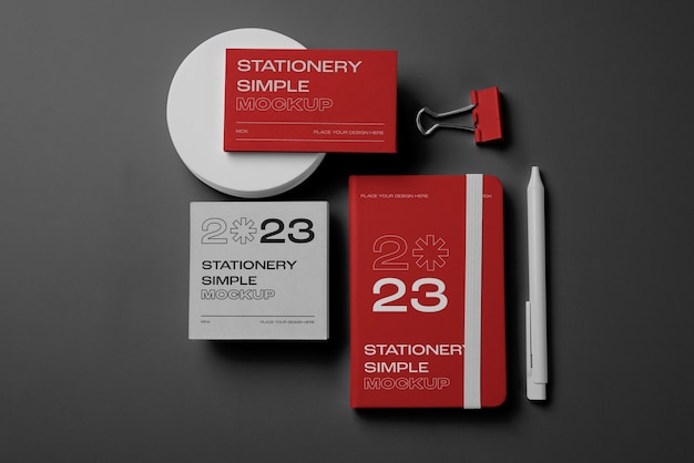 Top view on stationery set mockup