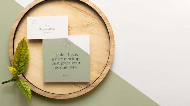 top view stationery with leaves