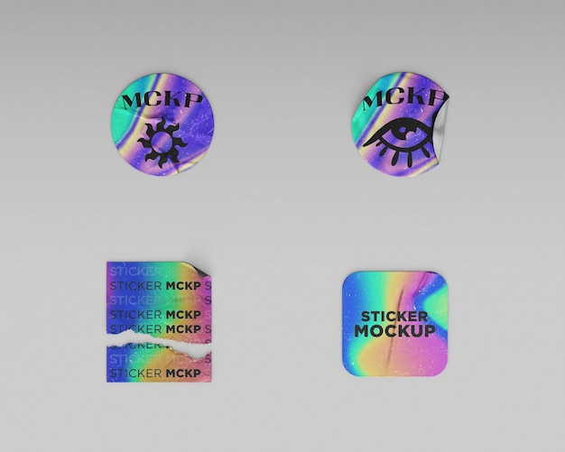 PSD top view on sticker pack mockup