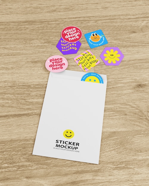 PSD top view on sticker pack mockup