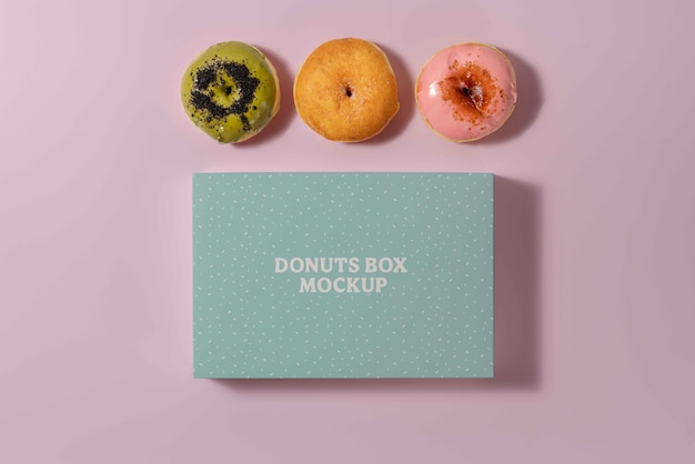 Mockup di branding della scatola di ciambelle da studio con vista dall'alto