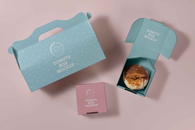 Top view studio donut box branding mockup