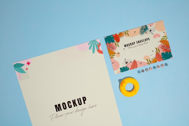 Top view over summer envelope mockup