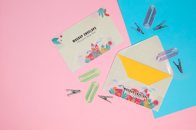 Top view over summer envelope mockup