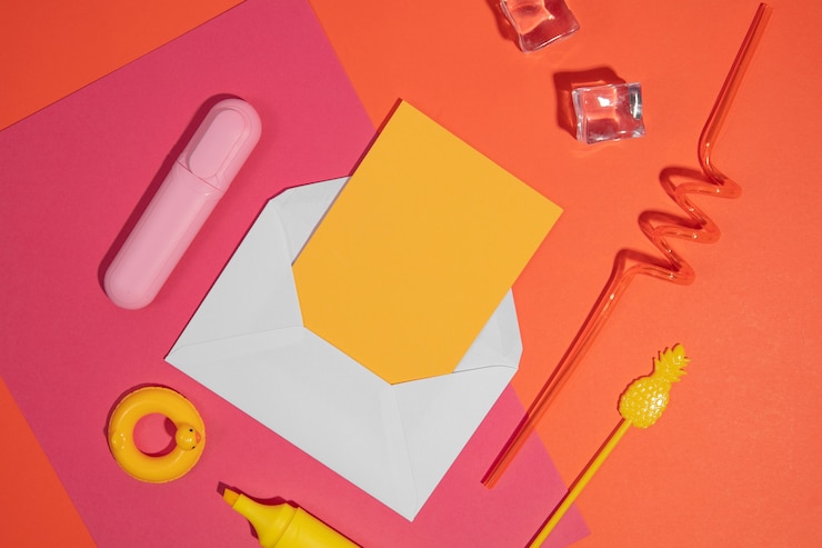 PSD top view over summer envelope mockup