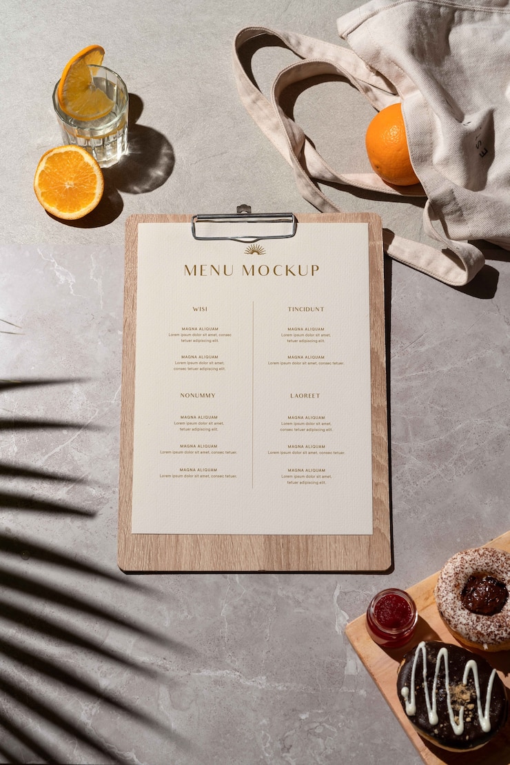 PSD top view on summer menu with ingredients