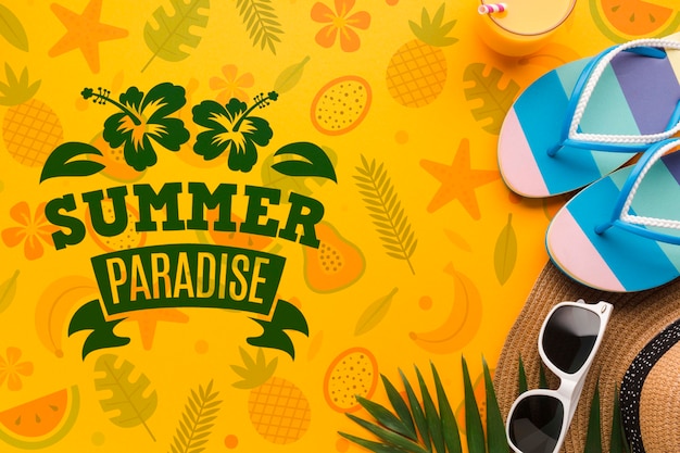 PSD top view summer paradise mock-up concept