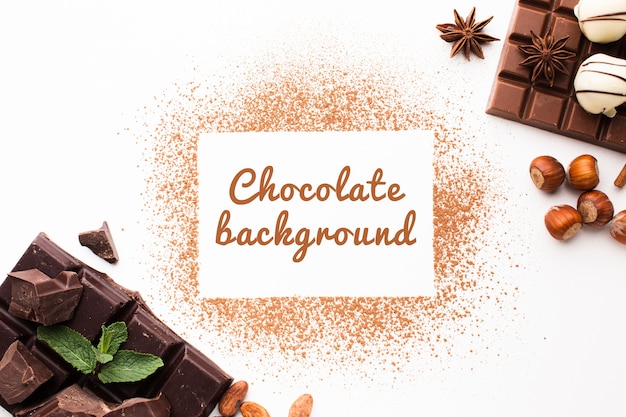 PSD top view sweet chocolate powder background mock-up