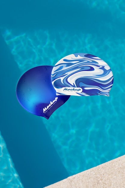 PSD 물 위에 상위 뷰 수영 모자