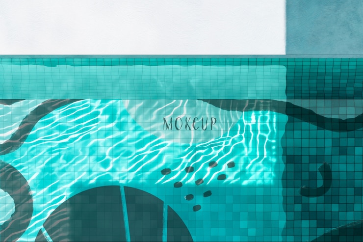 PSD top view over swimming pool design mockup
