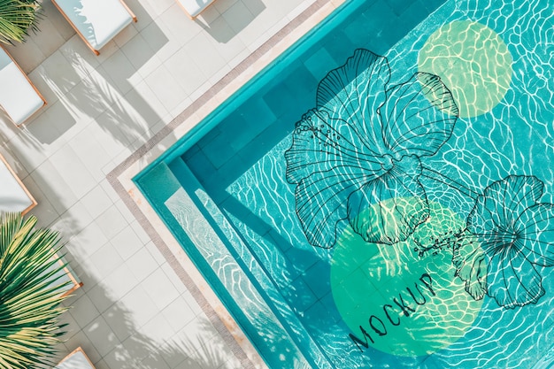 top view over swimming pool design mockup