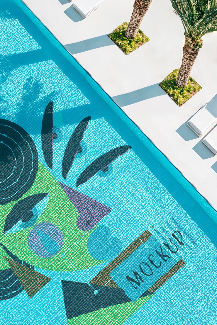 PSD top view over swimming pool design mockup