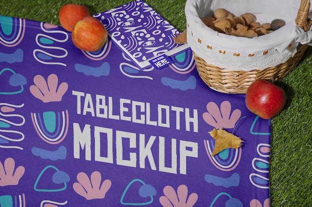 Top view on tablecloth mockup