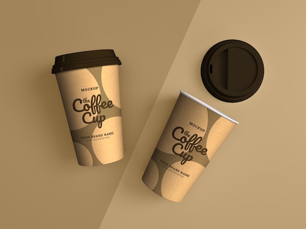 PSD top view on take away coffee cup mockup