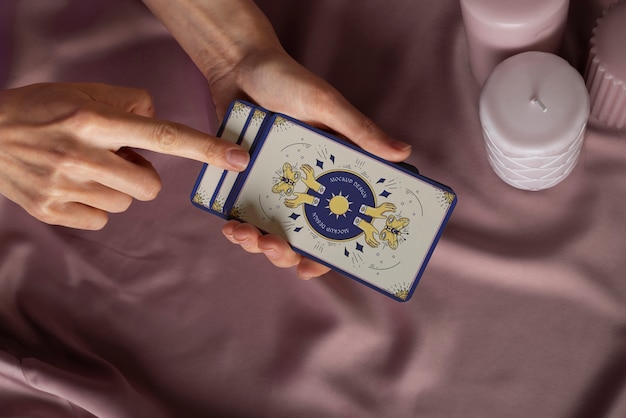 Top view tarot cards reading mockup