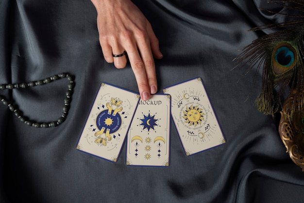 PSD top view tarot cards reading mockup