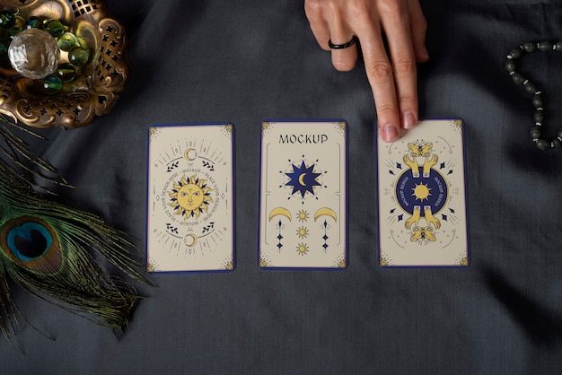 PSD top view tarot cards reading mockup