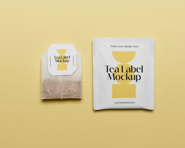 PSD top view tea bag mockup