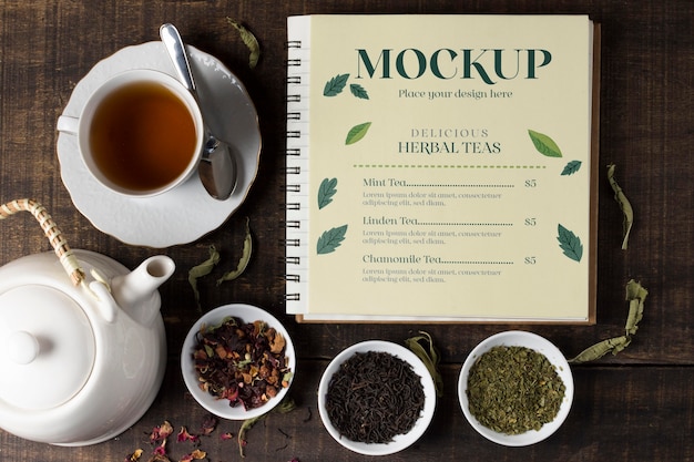 PSD top view of tea concept mock-up