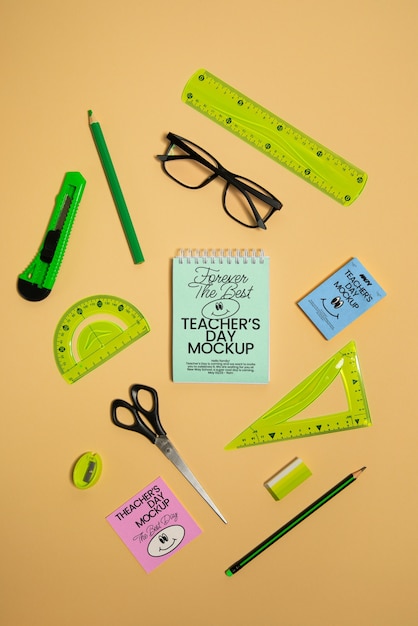 PSD top view on teacher's day card mockup