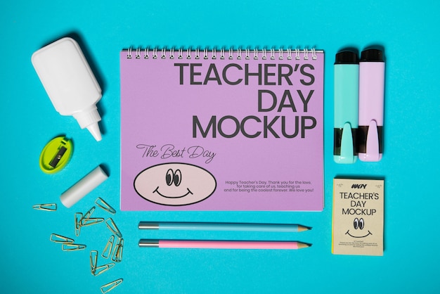 PSD top view on teacher's day card mockup