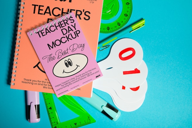 PSD top view on teacher's day card mockup