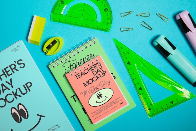 PSD top view on teacher's day card mockup