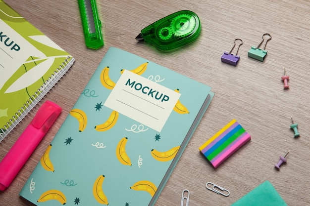 Top view on teenage stationery mockup