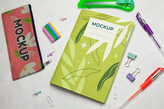 top view on teenage stationery mockup