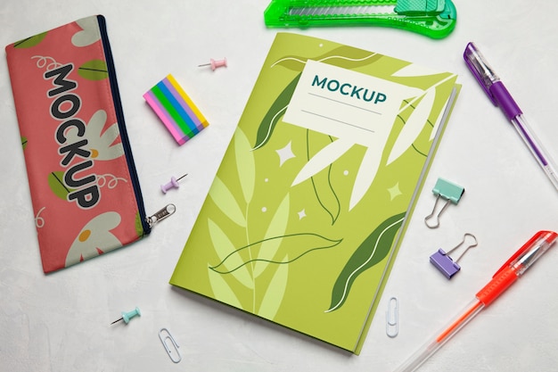 PSD top view on teenage stationery mockup