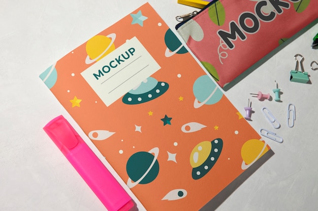 top view on teenage stationery mockup