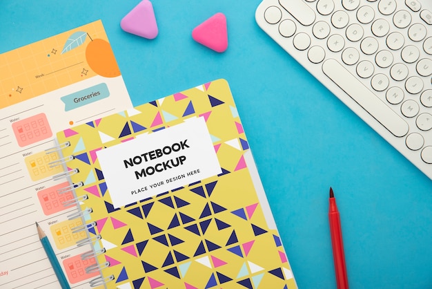 PSD top view on teenage stationery mockup