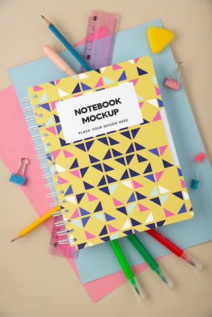 PSD top view on teenage stationery mockup