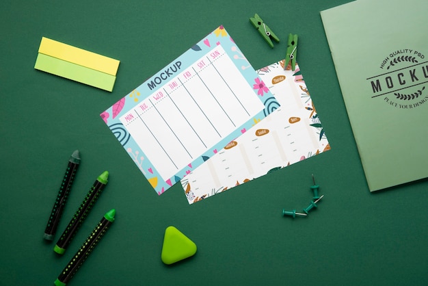 PSD top view on teenage stationery mockup