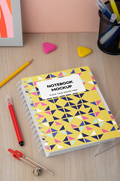 top view on teenage stationery mockup