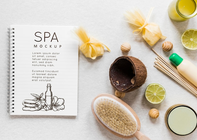 PSD concetto di spa terapeutica vista dall'alto con mock-up