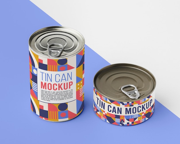 top view tin cans arranged on table