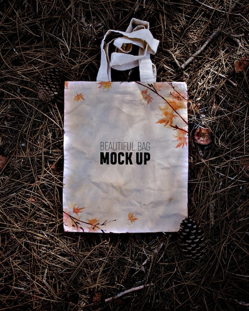 Top view tote bag mockup