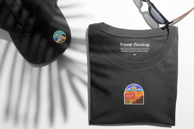 PSD トップビュー旅行tシャツモックアップ