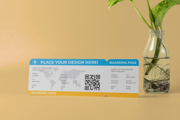 PSD top view over traveling ticket mockup