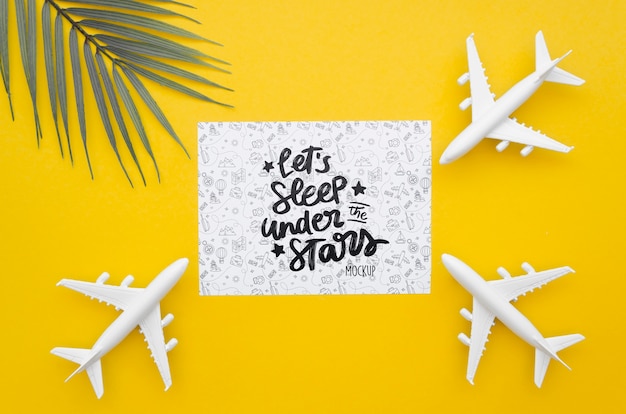 PSD top view travelling plane and card with lettering