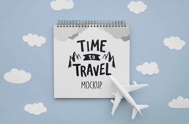 PSD top view travelling plane and notepad