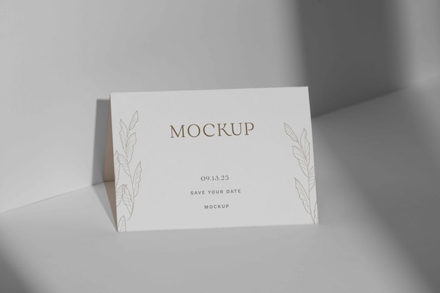 Top view on trifold wedding invitation mockup