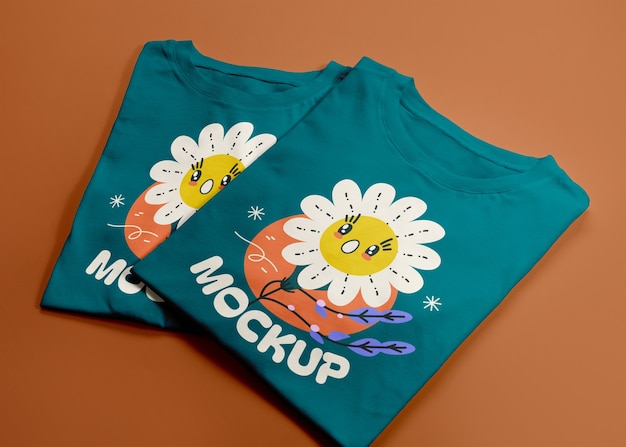 top view tshirt set mockup